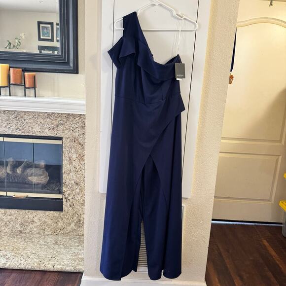 NWT Marina One Navy Blue Shoulder Jumpsuit Size 12 Made in USA - Picture 5 of 11